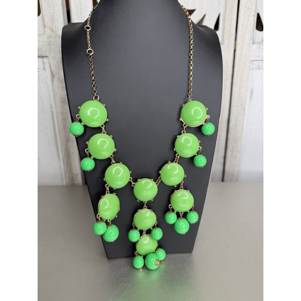 Vtg Statement Bubble Necklace Bright Green Gold Tone Costume Y2K Jewelry
